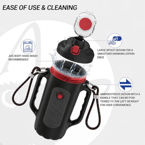 32oz Insulated Water Bottle Multi-Function Sports Jug with Handle & Magnetic Blender - Leak Resistant for Baseball Football Gym & Outdoor Activities (Black & Fiery Red) - color: Black & Fiery Red