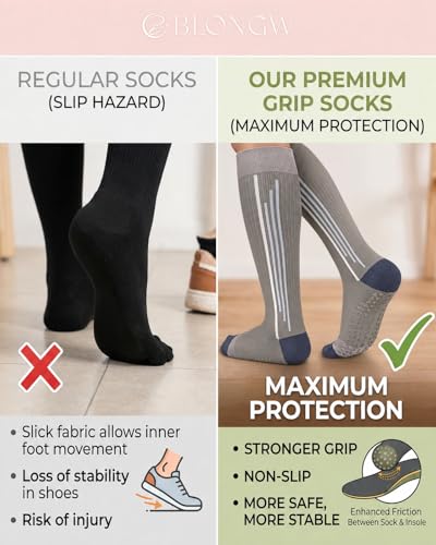 Compression Socks with Grips for Women Toe Pilates Socks Grippy Socks Woman Hospital Non Slip for Pregnancy Nurse - color: B03-Black/Grey