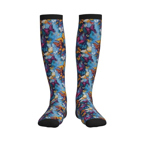 Compression Socks Knee High Support Socks Women Circulation Stockings for Athletic Running Cycling Flying - color: Butterfly