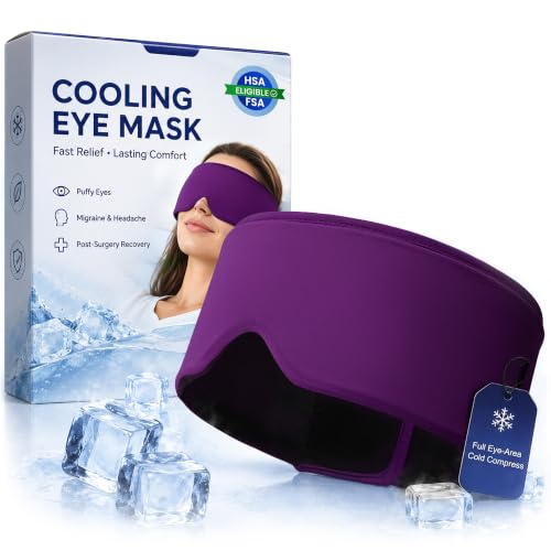 Cooling Gel Eye Mask for Puffy Eyes, Migraine & Headache Relief, Full Eye-Area Cold Compress for Eyes & Temples, FSA Eligible HSA Reusable Eye Ice Pack for Swelling & Post-Surgery Recovery - color: Purple