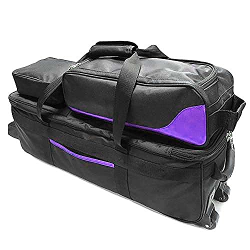 Pyramid Path Triple Tote Roller Plus Bowling Bag with Detachable Shoe Bag (Fits US Mens Size 15), Accessory and Side Pocket, Lightweight Travel Design - color: Black/Purple