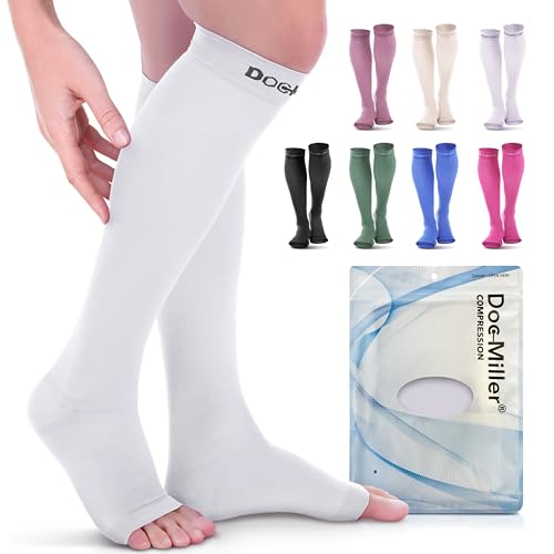 Doc Miller Open Toe Compression Socks, 20-30 mmHg, Knee High, Men & Women - color: Gray, size: Small