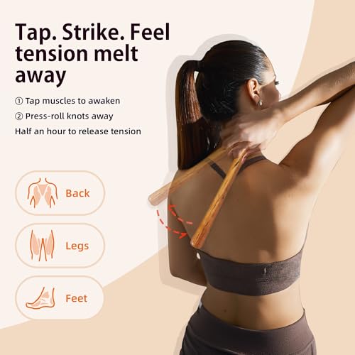 Back Pain Relief Massage Stick, Golden Nanmu Wood Massager to Pound Back- for Muscle Tightness, Fascia Release, Gua Sha, Deep Tissue Sculpting Roller