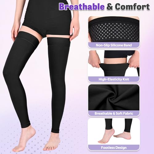 Ktinnead 20-30mmHg Thigh High Compression Socks for Women Men, Footless - color: Black, size: 3X-Large
