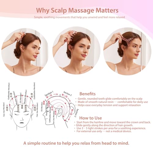 3 Pack Head Massager & Scalp Comb - Manual Scalp Massager with Gua Sha Comb for Scalp Relaxation, Tension Relief, Resin Head Scratcher Stress Relief Tool for Women Men - color: Pink