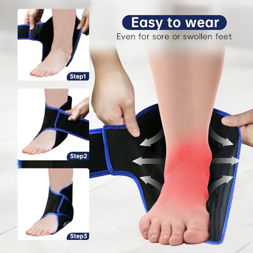 Ankle Ice Pack Wrap for Swelling Foot Heel Pain Relief Reusable Gel-1Pack - color: Black With Blue Trim