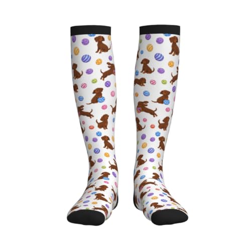 Tie Dye Compression Socks Knee High Support Socks For Women Men Running Athletic Hiking - color: Dog