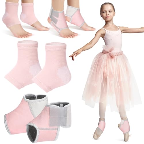 Tarpop 2 Pairs Kids Ankle Brace, Compression Sleeves, L+M, Pale Pink - color: Pale Pink, size: Medium,Large