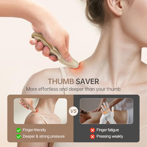 Manual Trigger Point Massage Tool With Thumb Saver For Deep Tissue Massage - color: Natural Wood