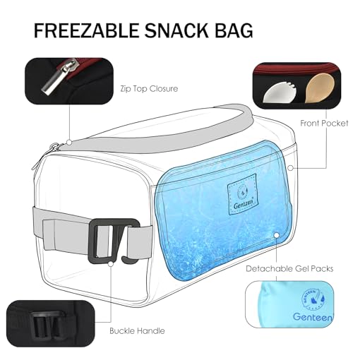 Genteen Small Cooler Bag with Ice Pack,Insulated Lunch & Snack Tote - color: Black