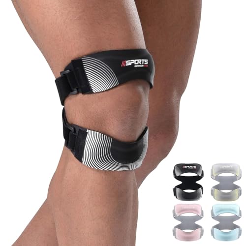 Knee Brace for Men and Women Patellar Tendon Support Strap Adjustable Patella Band Patella Stabilizer Knee Straps for Running - color: Black