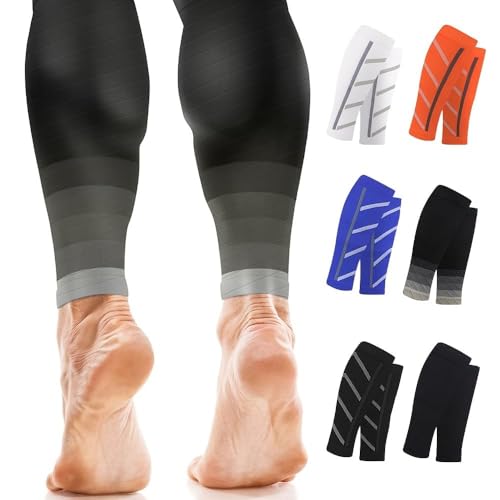 Leg Calf Compression Sleeve for Men Women Footless Sock - color: Black&gray
