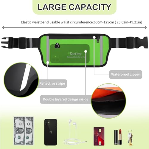 SooGree Running Belt Fanny Pack Running Waist Pack for Women Men Crossbody Bags Slim Reflective Runner Pouch Belt Cell Phone Holder Sport Waist Pack Adjustable Strap Gym Marathon - color: Green, size: 1190
