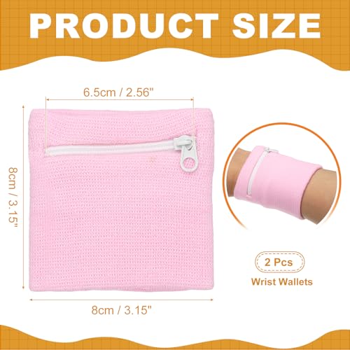 Wrist Wallet Wristband with Zipper, Wrist SweatBands - color: Pink