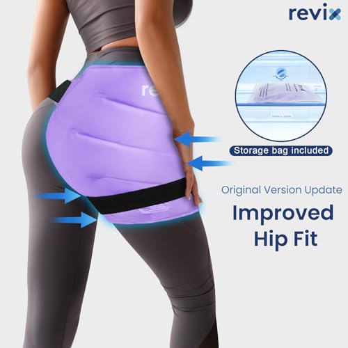REVIX Extra Large Hip Ice Pack Wrap with Straps, Reusable Gel Pack Flexible - color: Purple