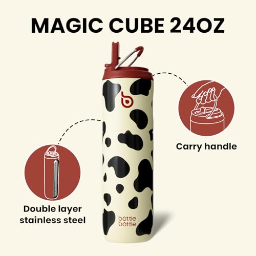 BOTTLE BOTTLE Insulated Water Bottle 24oz with Straw Lid and Handle Sports - color: Cow