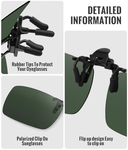 MEETSUN Polarized Clip On Sunglasses for Men Women, Fit Over Glasses - color: 2pack-black+dark Green