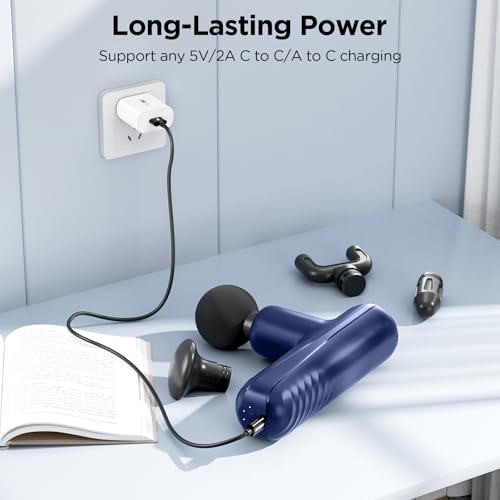 Mini Massage Gun, Powerful Handheld Muscle Massager for Muscle Relaxation, Deep Tissue Percussion Small Massage Gun Travel Massager with 4 Massage Heads Silent Brushless Motor, Blue - color: Blue