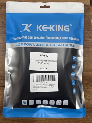 KEKING Full Leg Compression Sleeves, 20-30mmHg Graduated, Unisex, Running - color: All Black, size: X-Large
