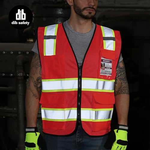 Dib Safety Reflective Safety Vest for Men Women with Pockets, Red Mesh M - color: Red Mesh, size: Medium