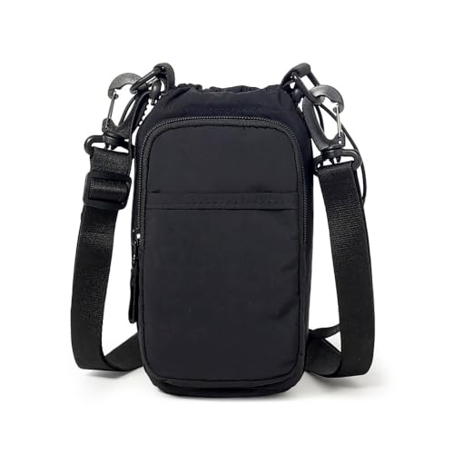 Water Bottle Holder with Strap, Crossbody Sling Bag for Walking Hiking - color: Black