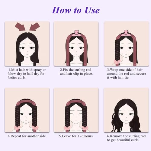 Rods Curlers Set Foam Hair Curlers for Short and Long Hair, No Heat Foam Rollers(Purple) - color: Purple