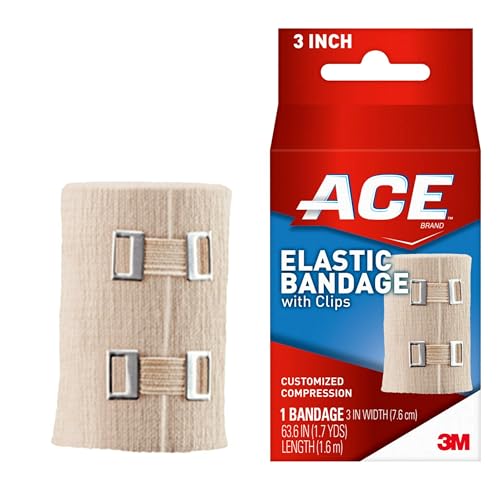ACE 3 Inch Elastic Bandage with Clips, Beige, Great for Elbow, Ankle, Knee and More, Ideal for Sports, Comfortable design with soft feel, Wash and Reuse - size: 3"
