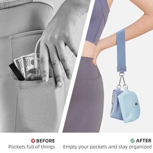Keychain Wallet Mini Zip Around Wristlet Wallets for Women Detachable Dual Pouch Wristlet Portable Coin Purse Small Wallets - color: Navy+Light Blue