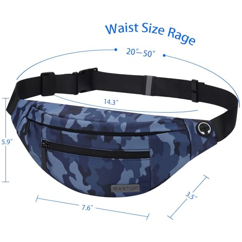 MAXTOP Large Fanny Pack Cross Body Bag Camo Belt Bag with Headphone Jack - color: Camo Gray Blue, size: Large