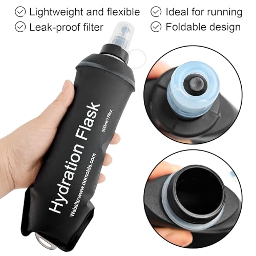 WILDREEDS 500ml Soft Flask, TPU Collapsible Soft Water Bottle for Hydration Pack, Running Vest, Folding Water Bottle for Hiking Cycling Climbing-2Pcs, Black - color: 2pcs, 500ml Black