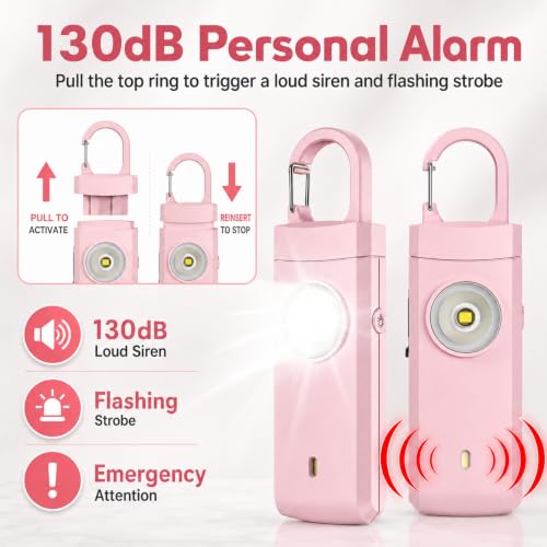 Rechargeable Personal Alarm for Women - Travel College Dorm Essentials - color: Light Pink