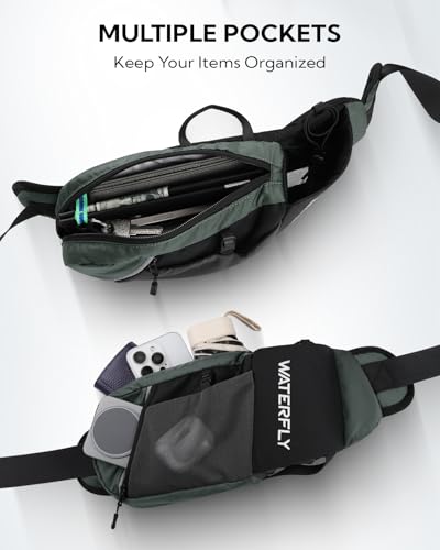 WATERFLY Water Bottle Fanny Pack, Hiking Hydration Belt for Women Men - color: Black & Gray