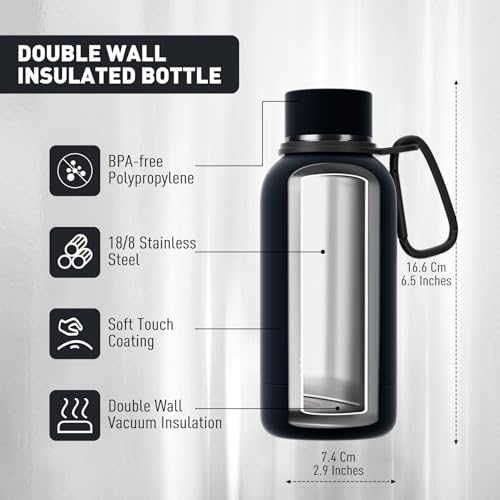 Exllena Small Water Bottle 12oz with Clip, Double Wall Stainless Steel Vacuum Small Insulated Water Bottle Keeps Drinks Cold 24 Hrs/Hot 12 Hrs for Kids Handbag School BPA Free (Black) - color: Black, size: 350 ml