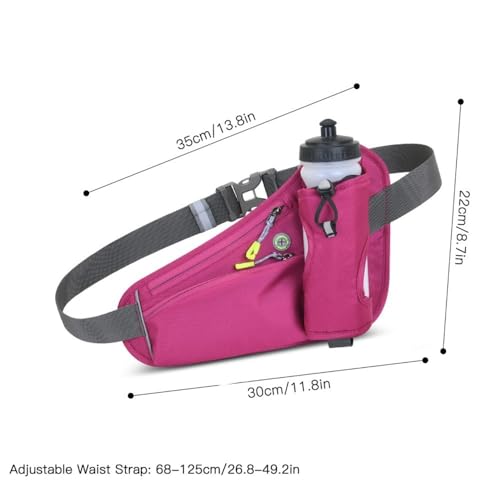 Running Waist Pack with Water Bottle Holder, Adjustable Belt - color: Rose Red