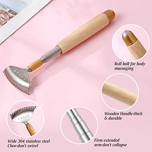 Telescoping Back Scratcher for Women Men with Massage Roller - color: Natural Wood-01