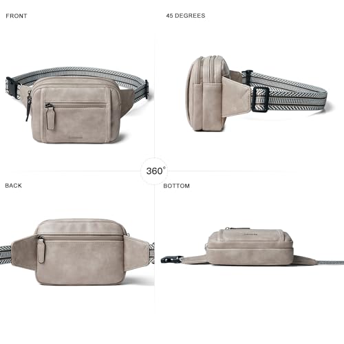 LATMAP 3L TRIPLE ZIP Fanny Packs Belt Bag For Women Men Crossbody Waist Pack Sling Chest Bum Travel Bag Purse Faux Leather Fashion Cute Grey - color: Light Grey