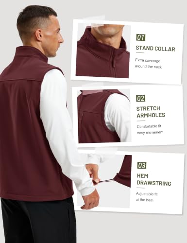 MAGCOMSEN Men's Softshell Golf Vest Outerwear Lightweight Fleece - color: Wine Red, size: Small