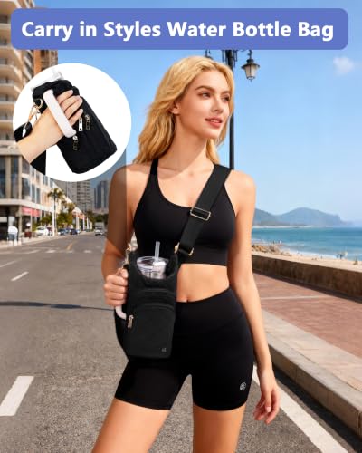 Water Bottle Holder with Strap 30/32 oz, Crossbody Water Bottle Carrier Bag - color: Black Diamond Quilted