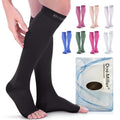 Doc Miller Open Toe Compression Socks, 20-30 mmHg, Knee High, Men & Women - color: Black, size: Medium