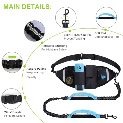 Hands Free Dog Leash, Waist Leash for Dog Walking, Running, Jogging (Blue) - color: Blue