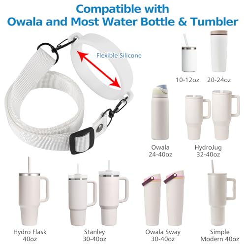 Accmor Water Bottle Strap Compatible with Owala Freesip Sway 30 oz 40 oz and Owala Freesip 24 oz 32 oz 40 oz, Adjustable Portable Water Bottle Handle Strap for Owala - color: white