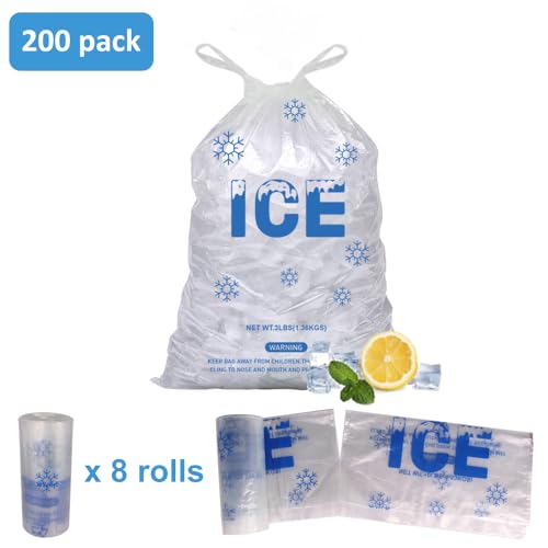 200 PACK 3 lb. Plastic Drawstring Ice Bags 9" x 15.5" Heavy-Duty - style: 9x15.5inch(200pack)