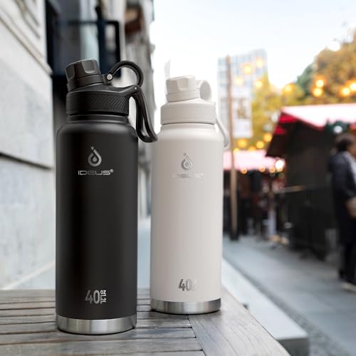 Ideus 40oz Stainless Steel Insulated Water Bottle with 2 Lids, Black - color: Black, size: 40 Ounces