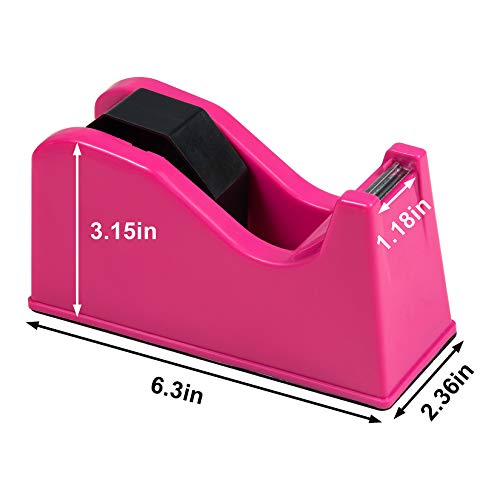 Desktop Tape Dispenser Adhesive Roll Holder (Fits 1" & 3" Core) with Weighted Nonskid Base (2Pack-Rose red) - color: 2pack-rose Red