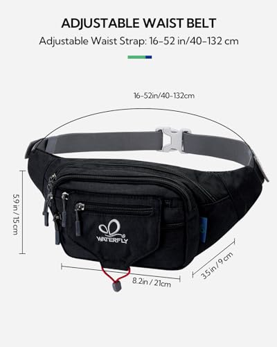 WATERFLY Running Belt Fanny Pack: Runner Marathon Jogging Waist Pack Sport Workout Exercise Fitness Phone Holder Belt for Men Women Jogger Slim Waistband Black - color: Black with Peacock Blue Panel