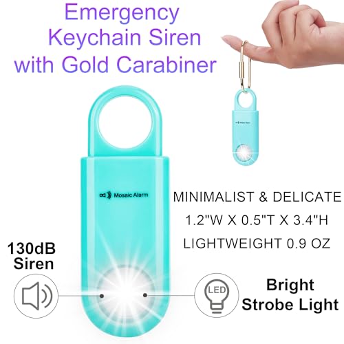 130db Personal Safety Alarm with Ultra Bright Strobe Light. Aqua - color: Aqua, style: Button cell