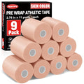 9 Pack Skin Color Pre Wrap Tape, 2.76 Inch x 11 Yards Prewrap Athletic Tape - color: Skin Color