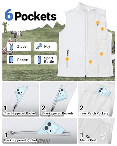Outdoor Ventures Men's Running Golf Vest Outerwear Lightweight Windproof - color: White, size: Large