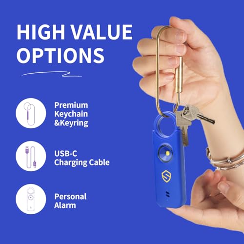 Personal Alarm for Women, Men, Kids, Elderly, Self Defense - Designed by Women 140DB Extra Speakers Alarm with Strobe Light, Rechargeable, Safety Alarms and Premium Keychain (Klein Blue) - color: Klein Blue