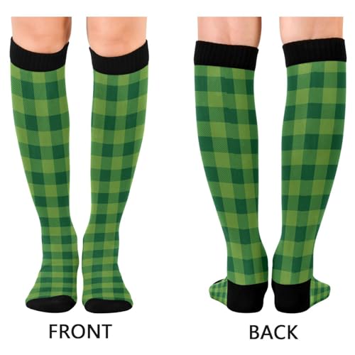 JUNZAN Buffalo Plaid Red Black Knee High Socks Compression Socks for Women Men Kid for Running Sports Nurse - color: Lucky Green Lumberjack Plaid